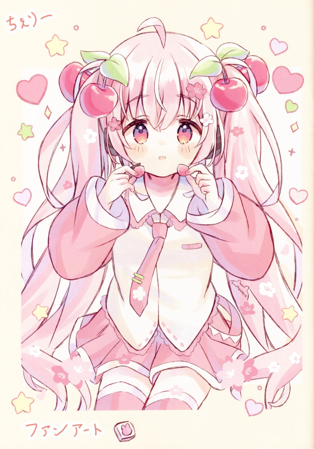 fruitsrabbit, hatsune_miku, headphones, sakura_miku, thighhighs, usapanchieri, vocaloid