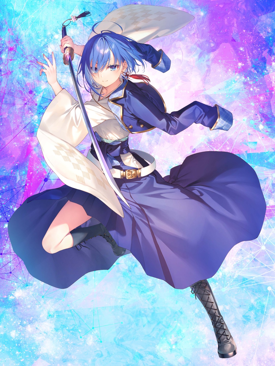japanese_clothes, sakuya_sieglinde, seifuku, seiken_gakuin_no_maken_tsukai, skirt_lift, sword, toosaka_asagi