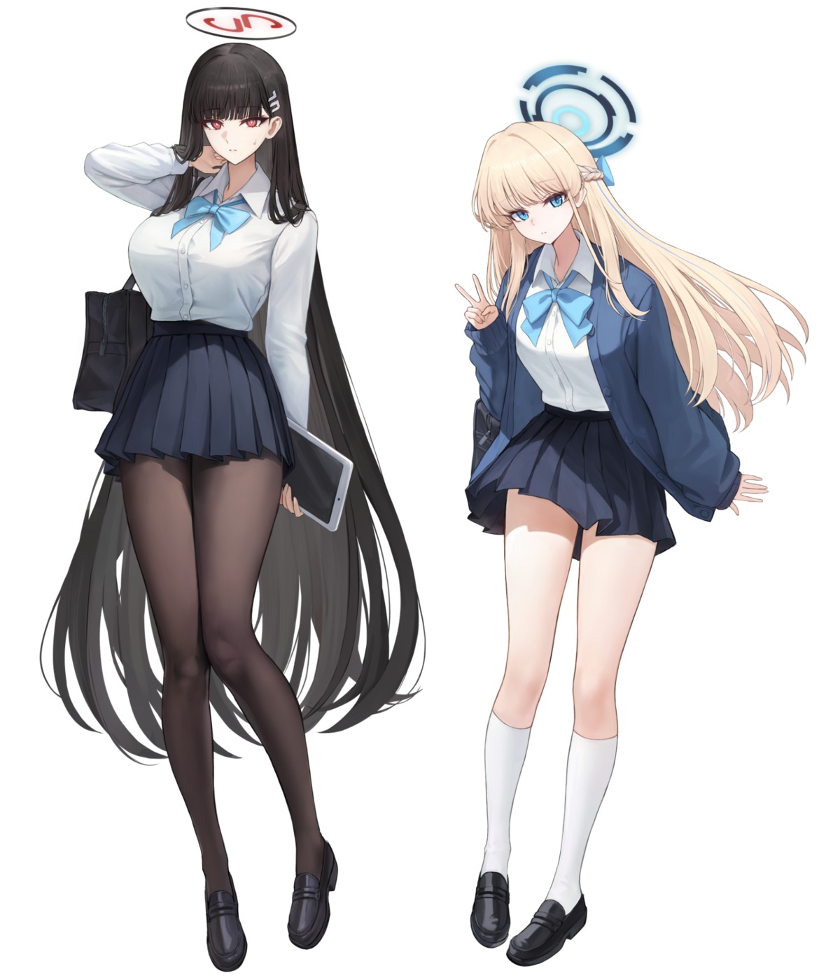 asuma_toki, blue_archive, chirang, halo, pantyhose, seifuku, skirt_lift, sweater