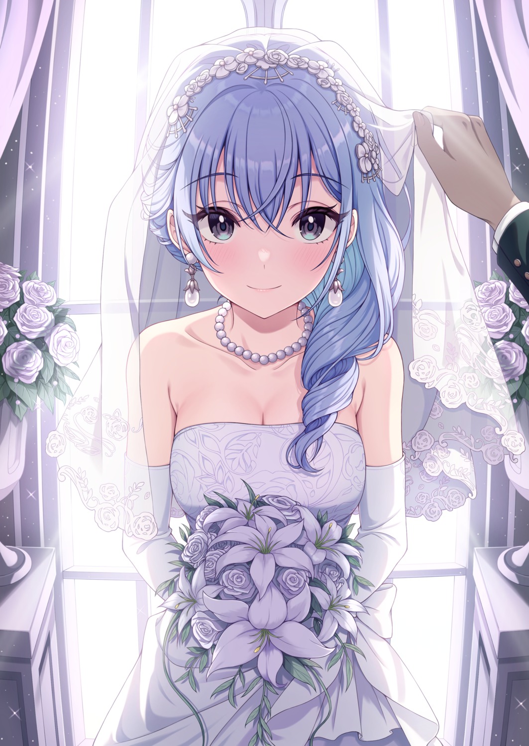 dress, no_bra, sorugi_park, suzuki_hana, the_idolm@ster, the_idolm@ster_shiny_colors, wedding_dress