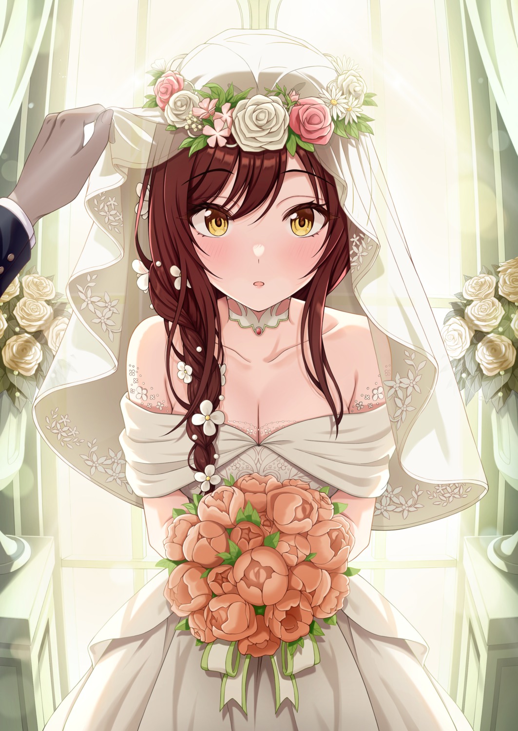 dress, no_bra, oosaki_amana, sorugi_park, the_idolm@ster, the_idolm@ster_shiny_colors, wedding_dress