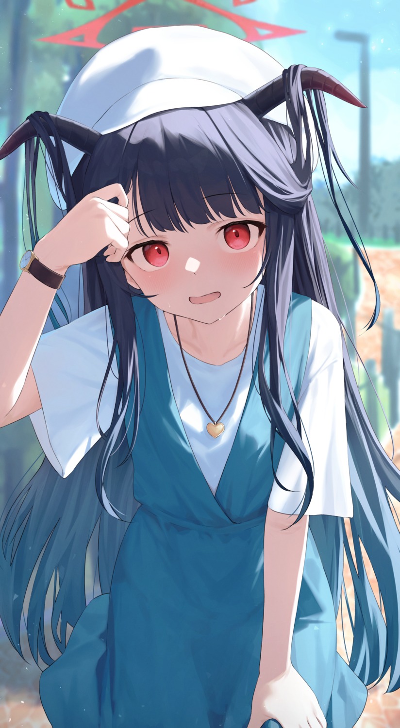 aikiyo_fuuka, blue_archive, dress, halo, horns, kuchisode