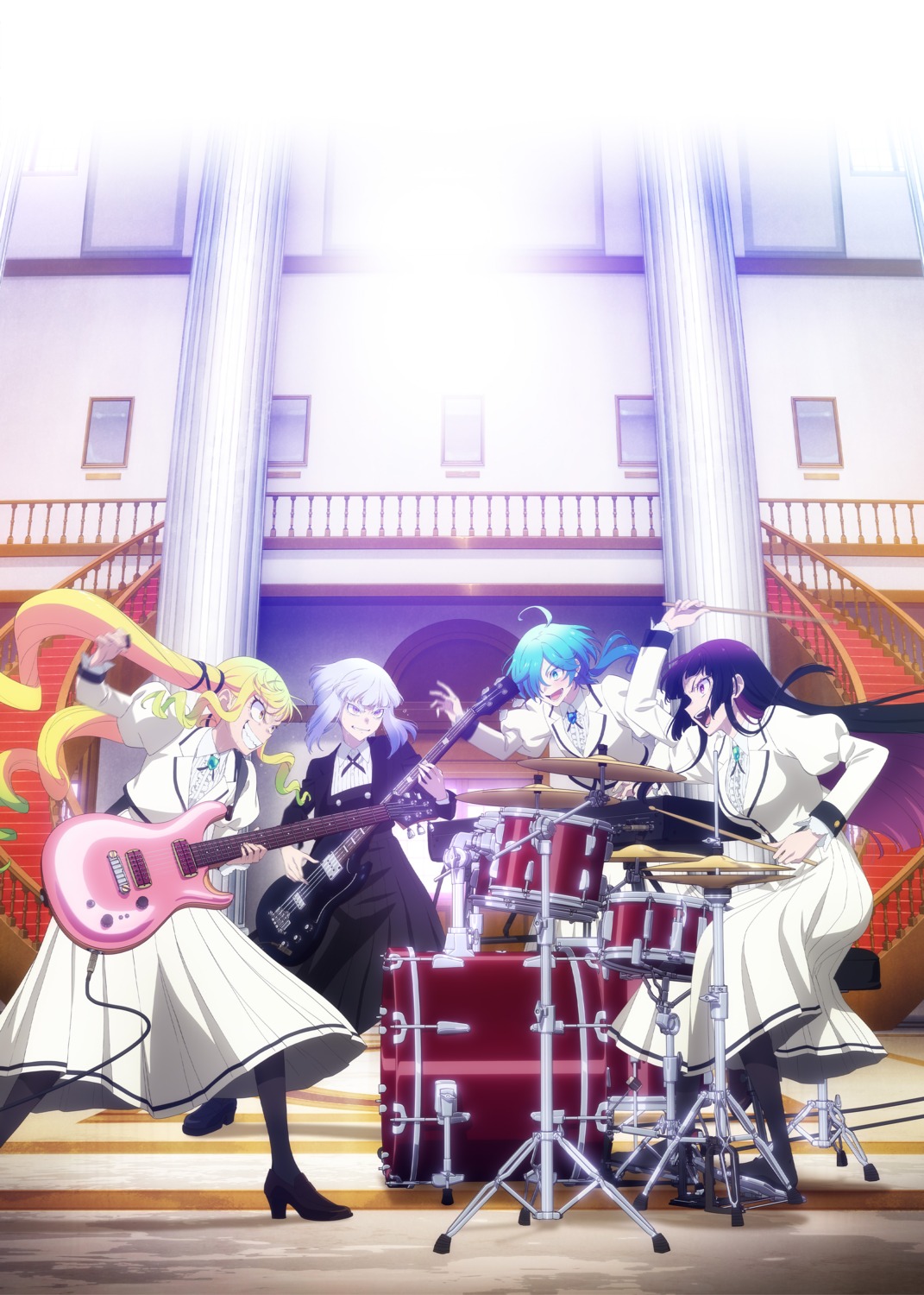 guitar, heels, isemi_tina, kurogane_otoha, rock_wa_lady_no_tashinami_deshite, seifuku, shiraya_tamaki, suzunomiya_lilisa