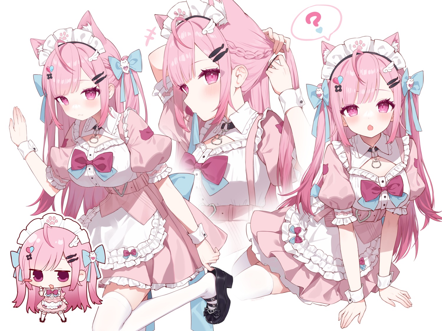 animal_ears, chibi, heels, indie_virtual_youtuber, maid, miyayoki, nekomimi, thighhighs
