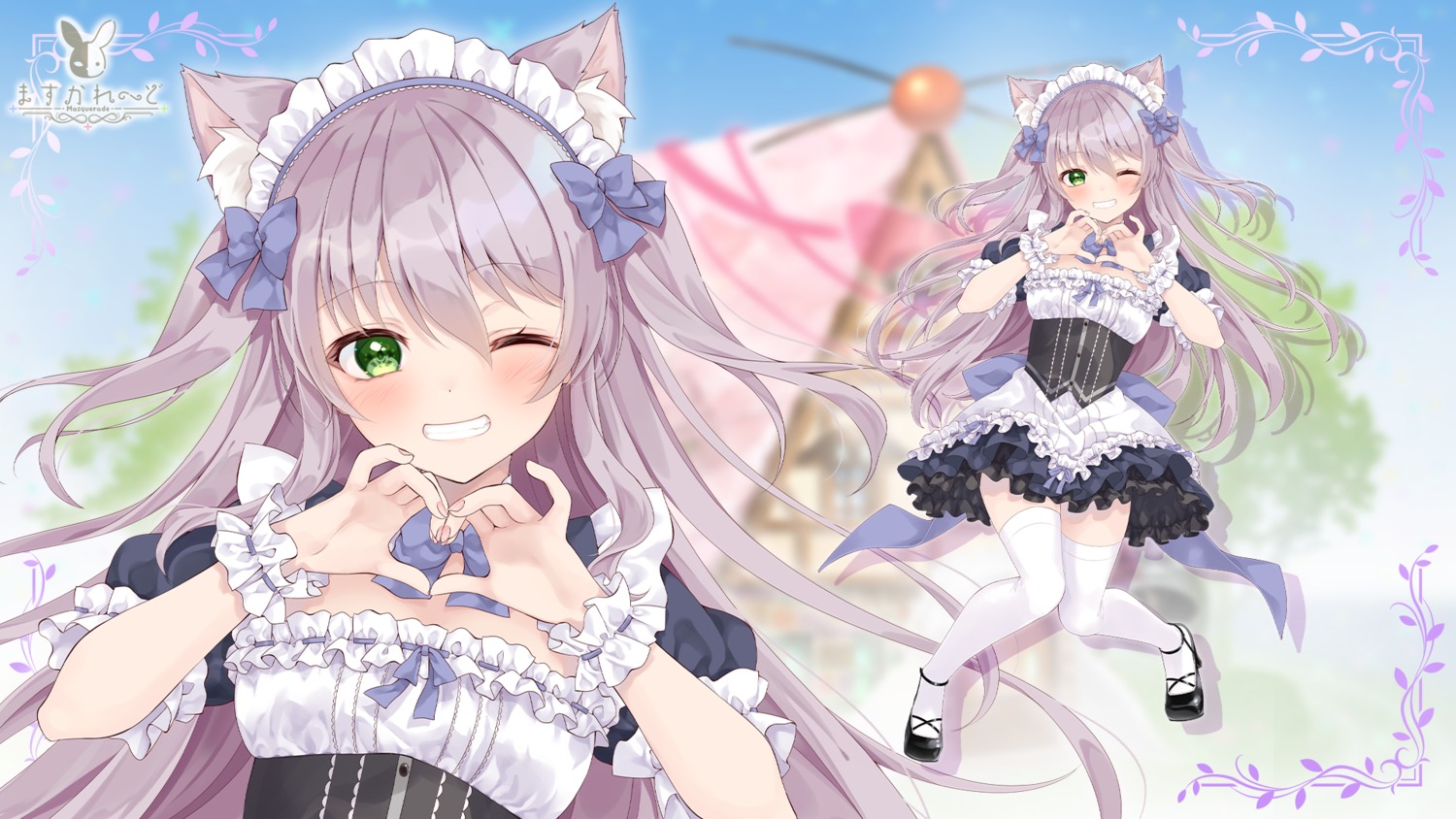 animal_ears, heels, maid, masquerade, mogu_(au1127), nekoda_pepero, nekomimi, skirt_lift