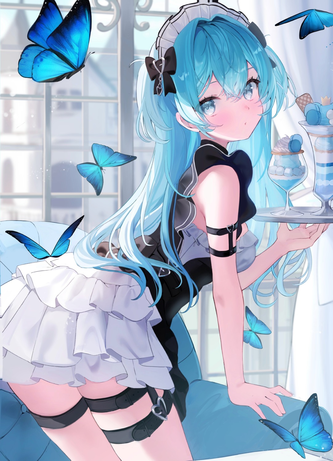 garter, haruhiruri, maid, waitress