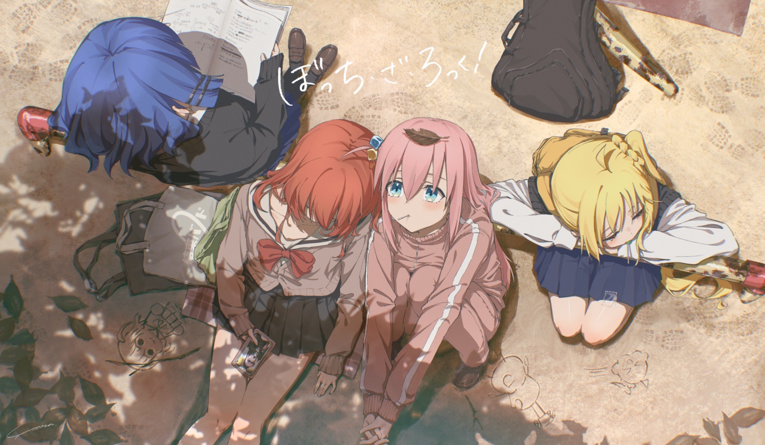 bocchi_the_rock!, gotou_hitori, gym_uniform, ijichi_nijika, kita_ikuyo, seifuku, sweater, yamada_ryou
