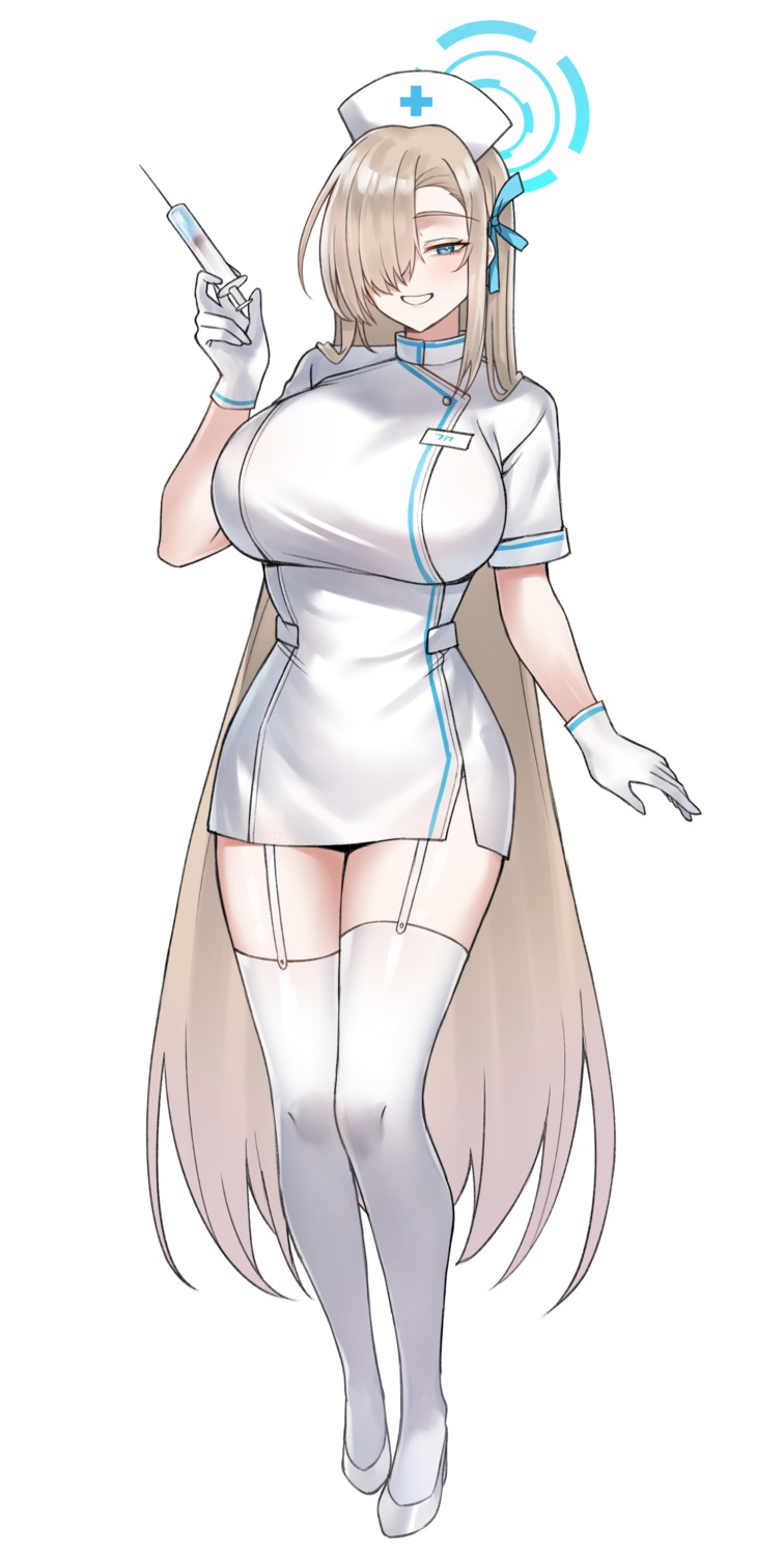 blue_archive, halo, heels, helandyck, ichinose_asuna, nurse, stockings, thighhighs