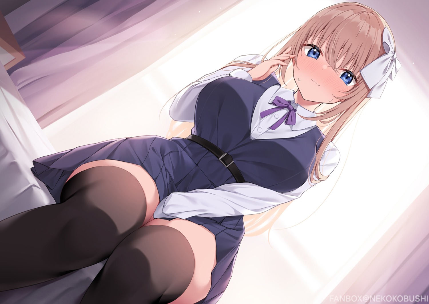 nekokobushi, seifuku, skirt_lift, thighhighs