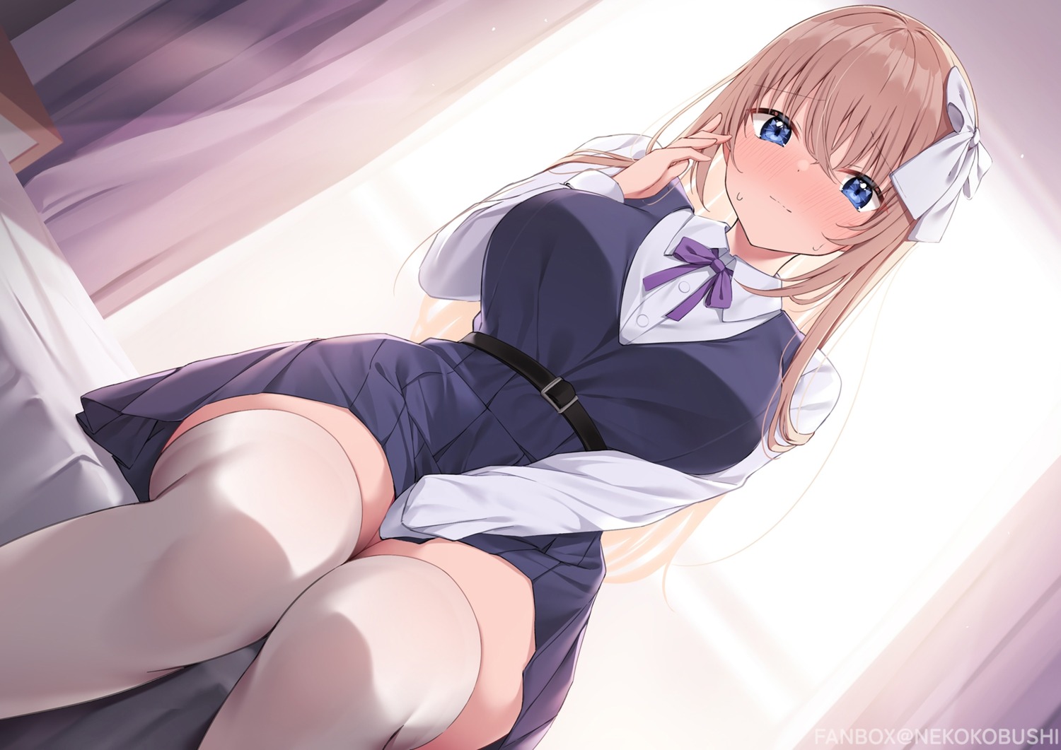 nekokobushi, seifuku, skirt_lift, thighhighs