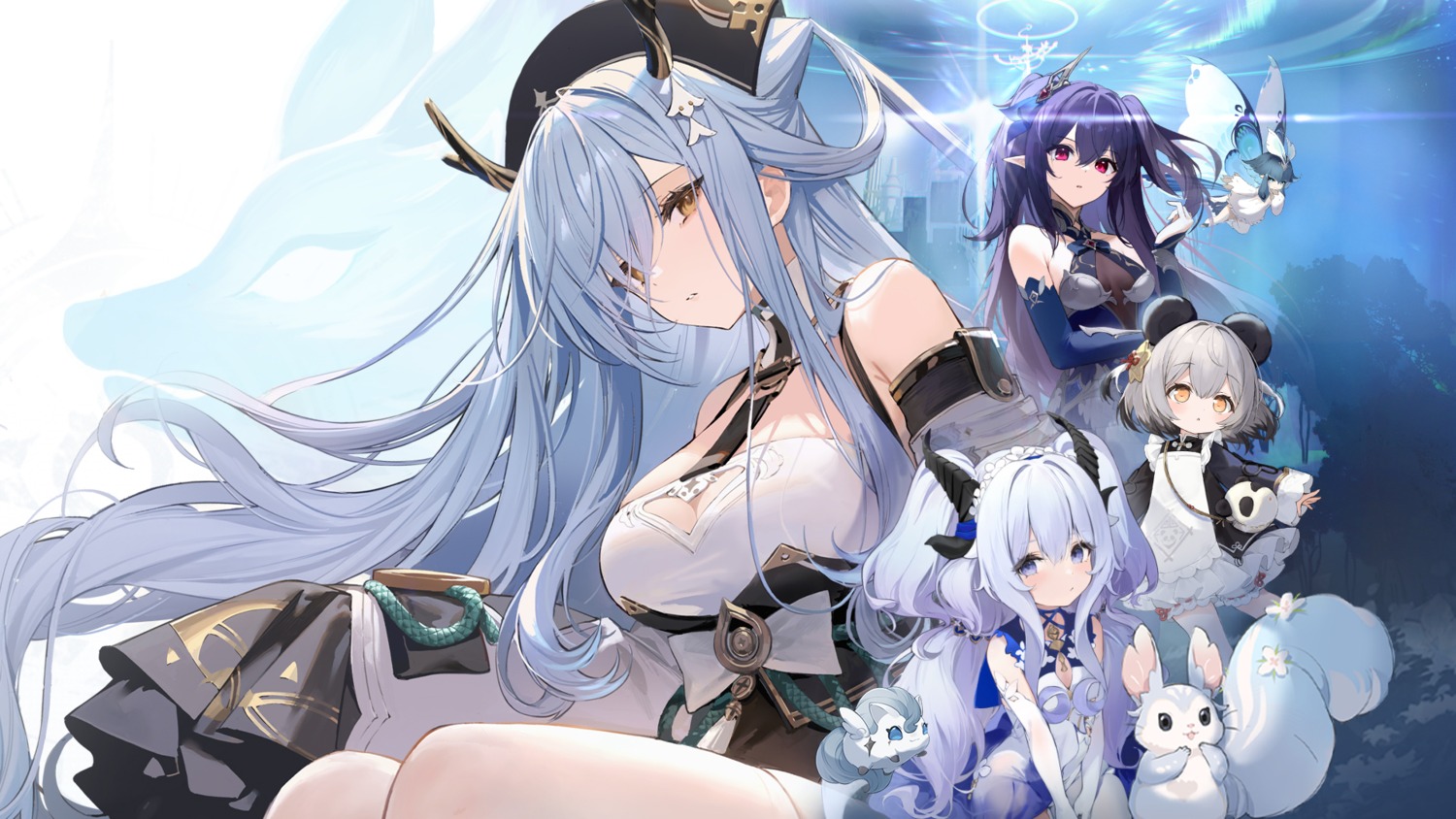 abby, animal_ears, azur_promilia, bloomers, dress, horns, morwyn_halkon, peipei, pointy_ears, tagme, wallpaper