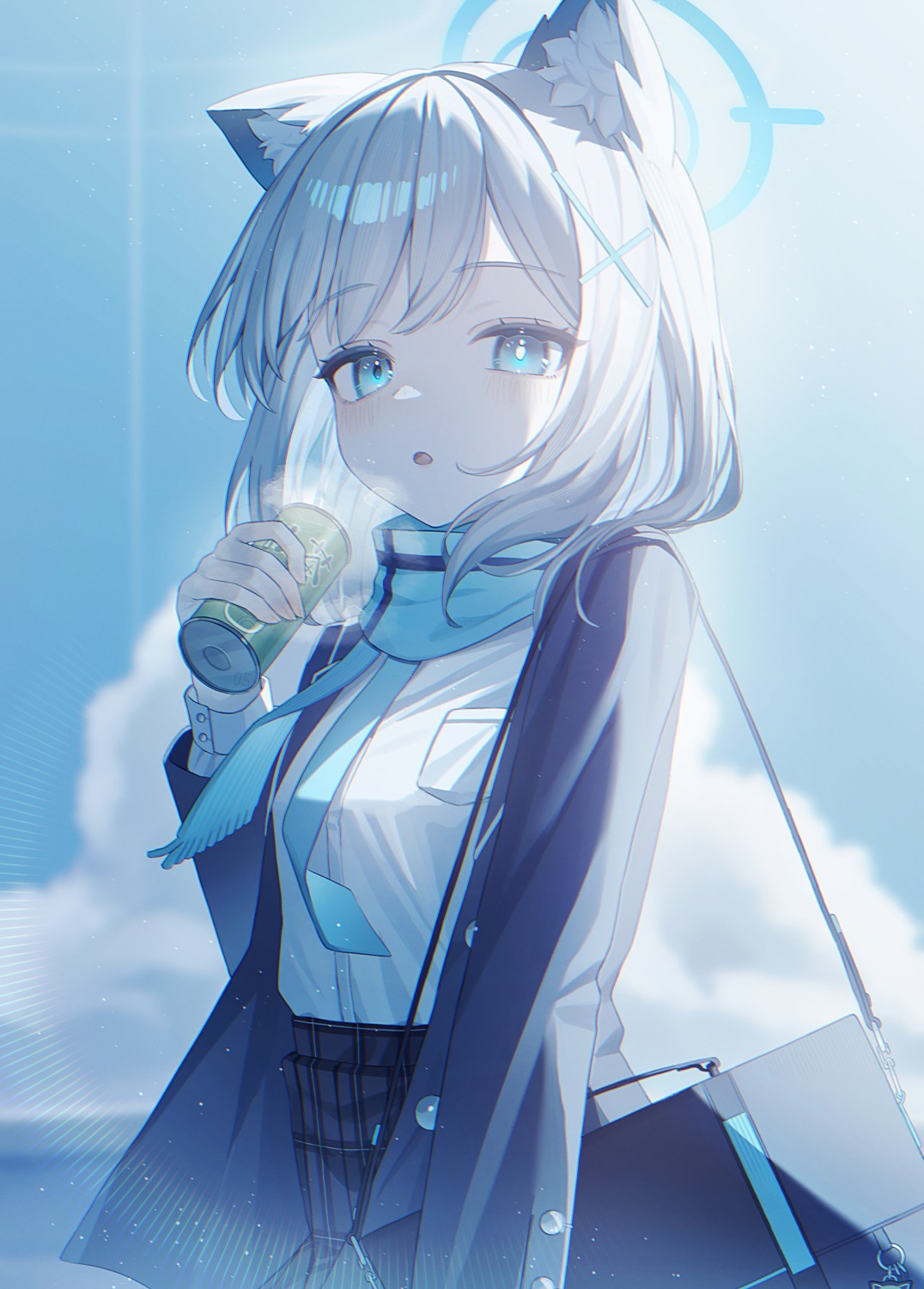 051_ogoli, animal_ears, blue_archive, halo, nekomimi, seifuku, sunaookami_shiroko
