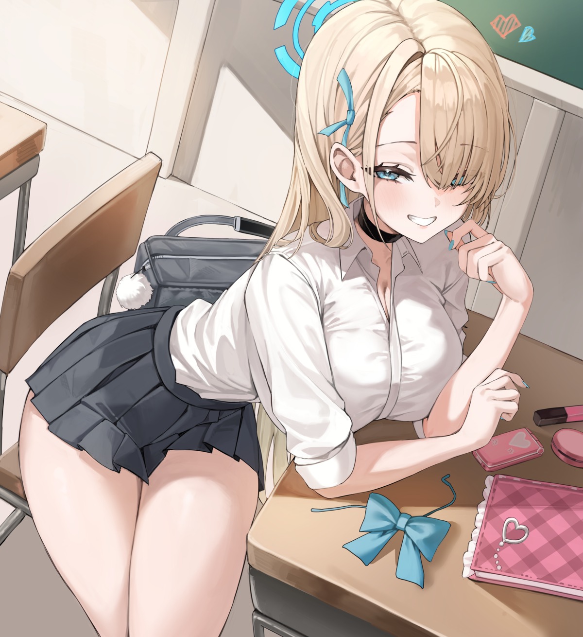 akamin435, blue_archive, cleavage, halo, ichinose_asuna, open_shirt, seifuku