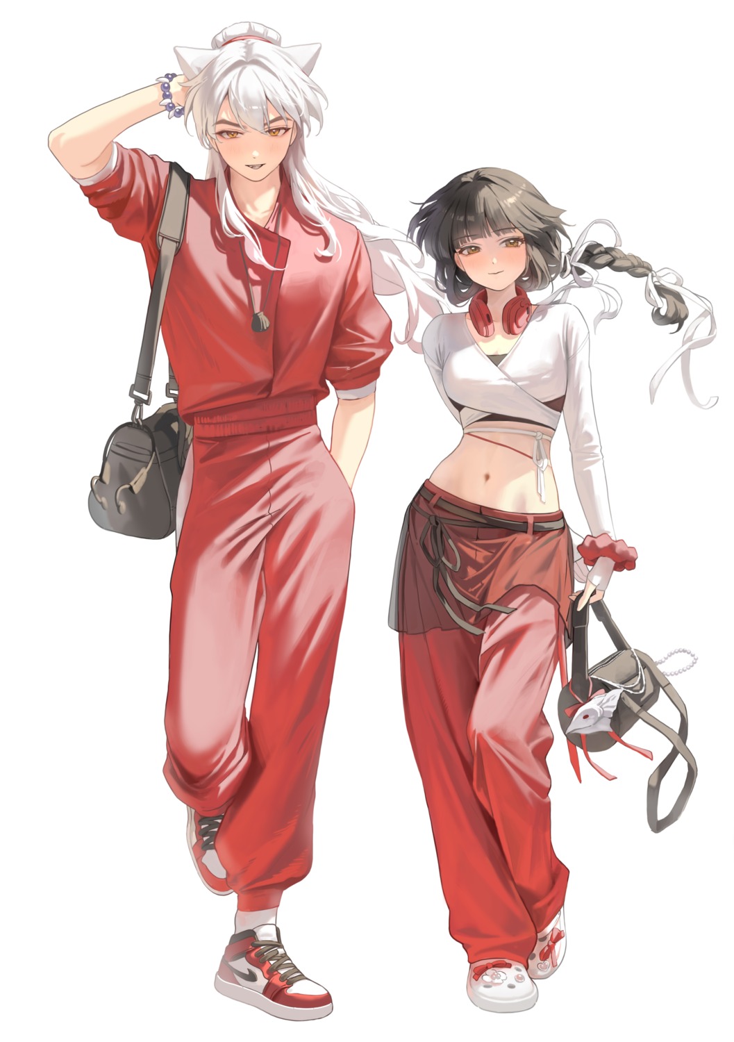 animal_ears, bangsom, headphones, inumimi, inuyasha, inuyasha_(character), kikyou_(inuyasha)