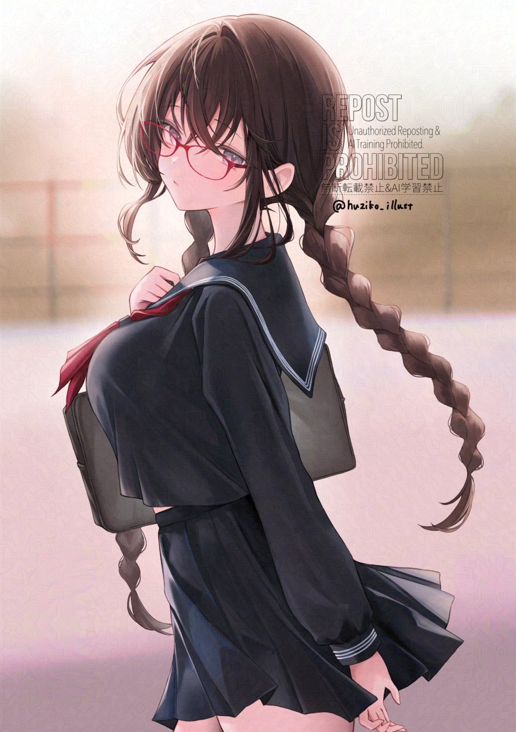 adversarial_noise, huziko, megane, official_watermark, seifuku