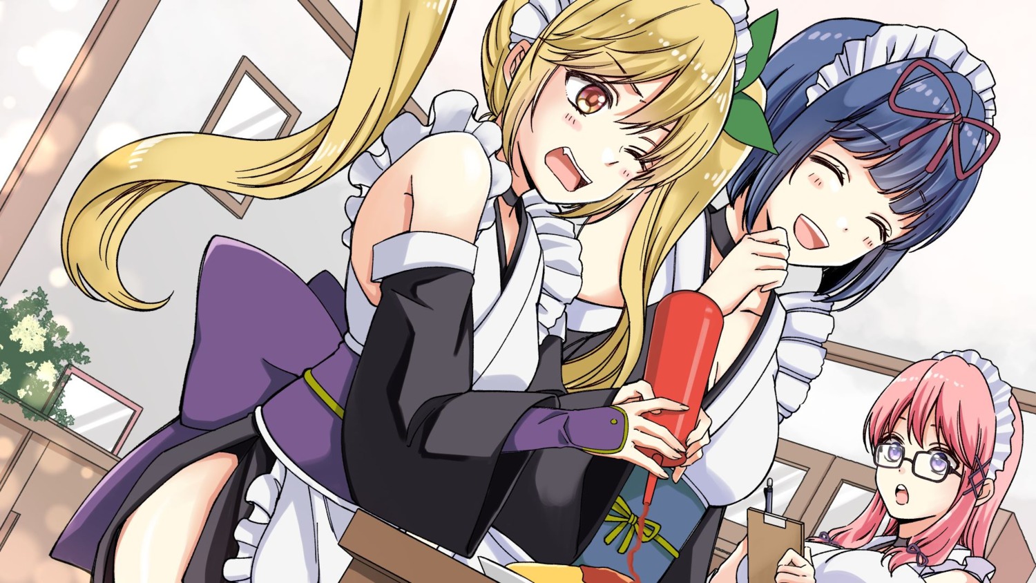 cleavage, ideura_shizuri, izumi_hina_(neet_kunoichi), maid, megane, natsumi_kanna, neet_kunoichi_to_nazeka_dousei_hajimemashita, open_shirt