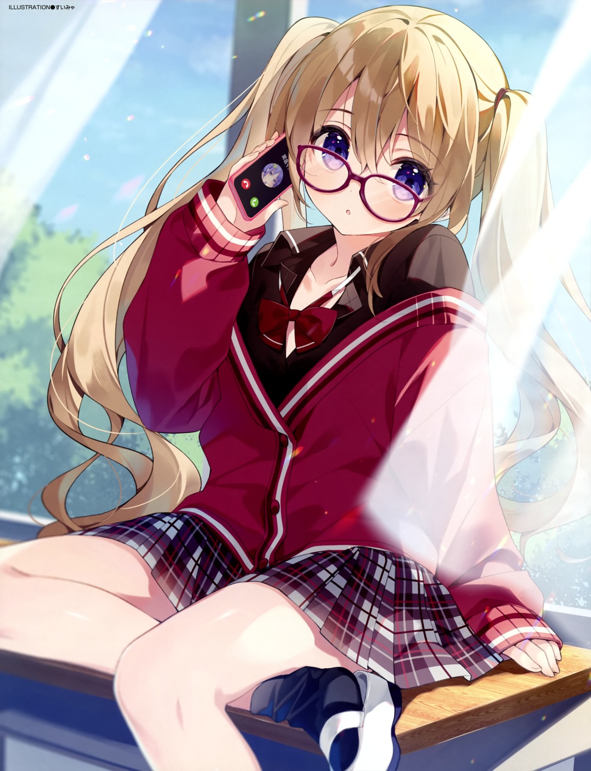 hakka, megane, open_shirt, seifuku, skirt_lift, suimya, sweater