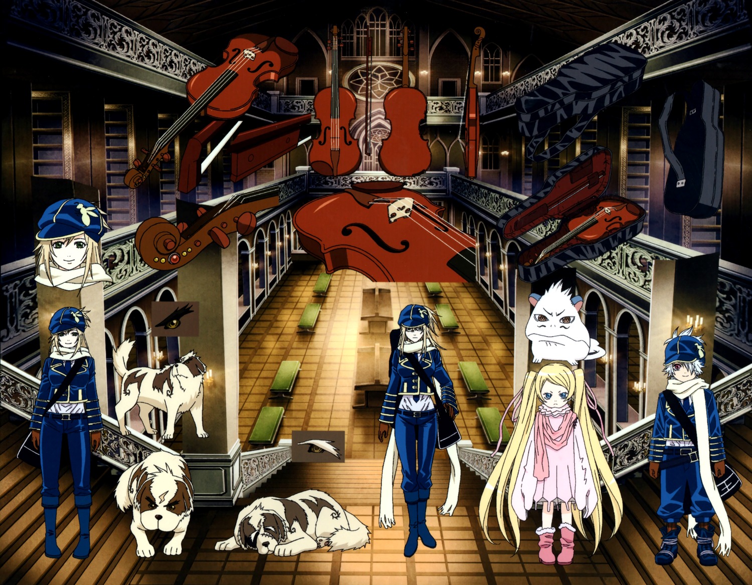 aria_link, blot_(tegami_bachi), dress, lag_seeing, niche, shiba_minako, steak, tegami_bachi, tegami_bachi_reverse, uniform
