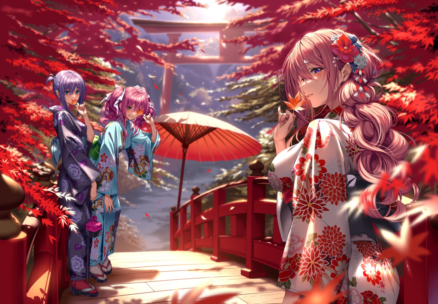 hanikami_kanojo, hinoura_nanaka, kurumi_shinoha, miyatsuki_yuna, piromizu, yukata