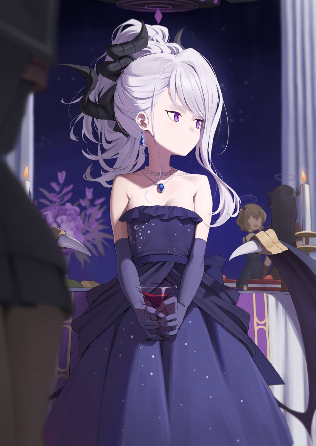 blue_archive, devil, dress, halo, horns, karadborg, no_bra, sorasaki_hina