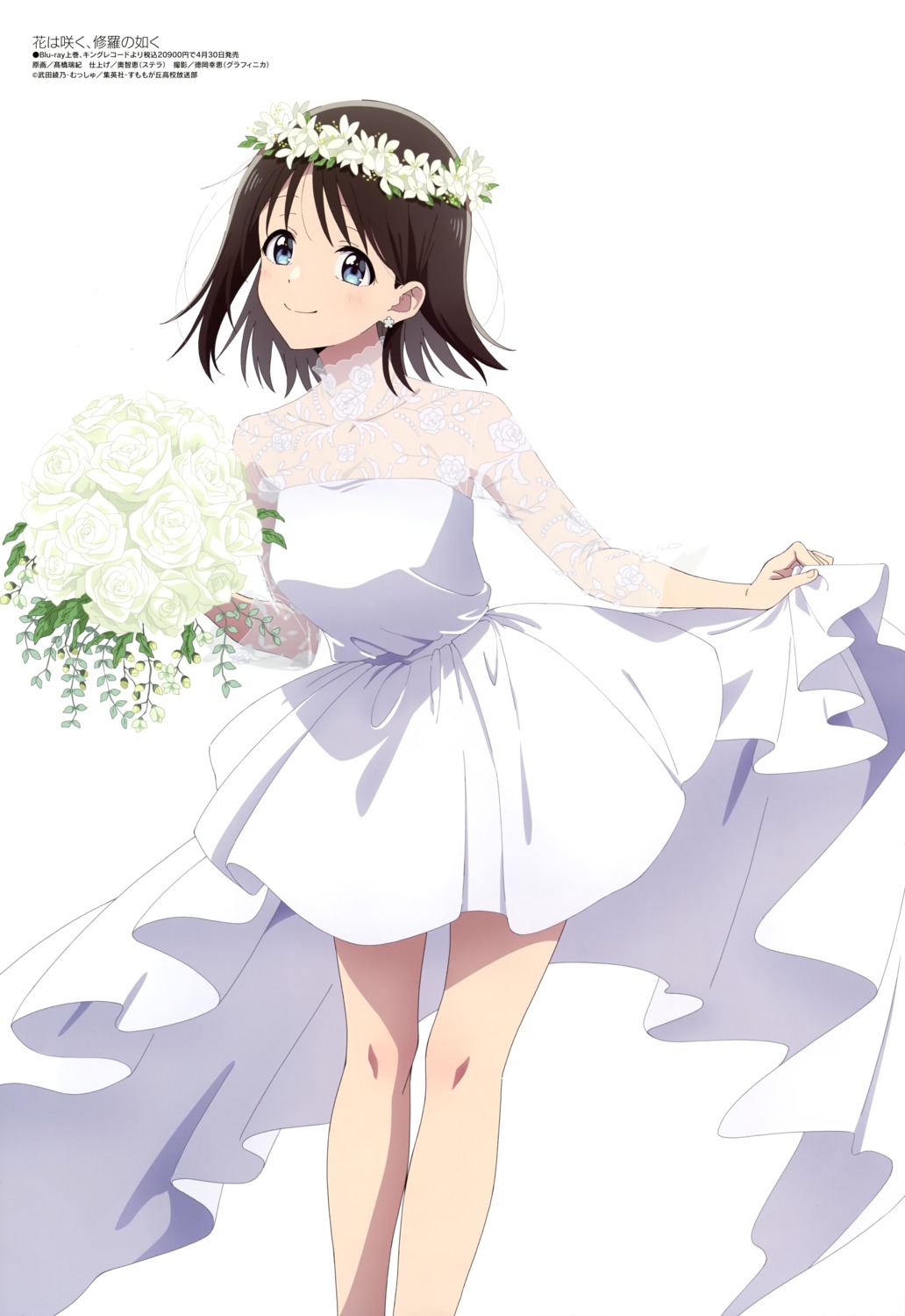 dress, hana_wa_saku_shura_no_gotoku, haruyama_hana, no_bra, see_through, skirt_lift, takahashi_mizuki, wedding_dress
