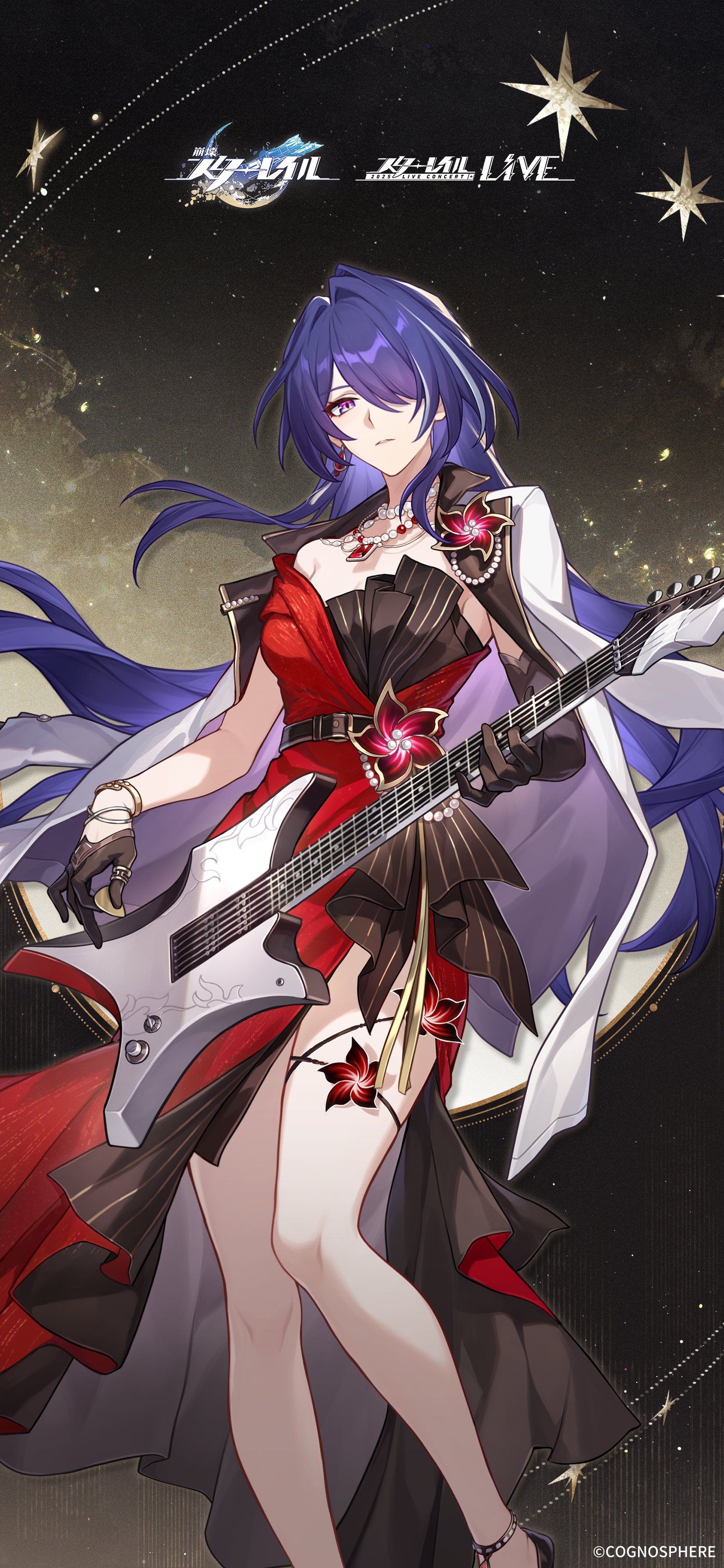 acheron, dress, garter, guitar, honkai:_star_rail, no_bra, tagme