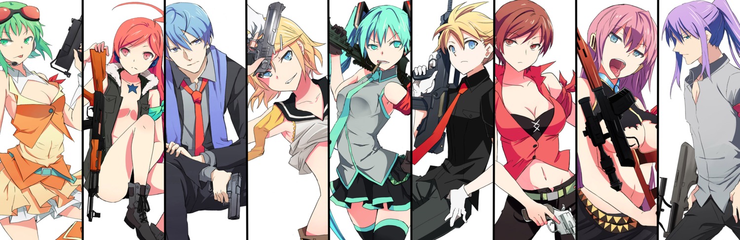 gumi, gun, hatsune_miku, hyakuen_raitaa, kagamine_len, kagamine_rin, kaito, kamui_gakupo, megurine_luka, meiko, miki_(vocaloid), vocaloid