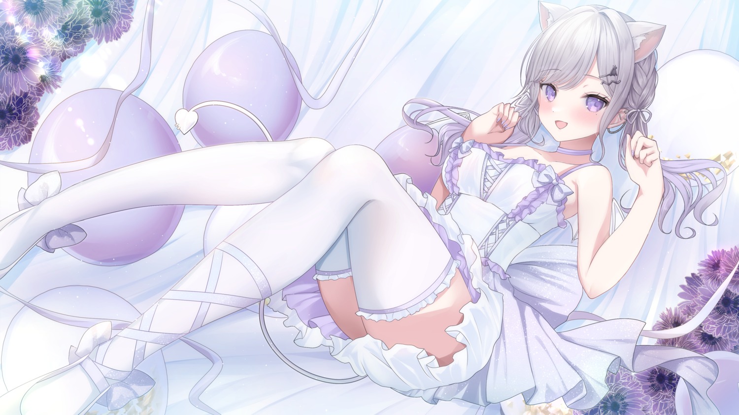 animal_ears, dress, indie_virtual_youtuber, kurage_cc, nekomimi, rusifu_dasi, skirt_lift, tail