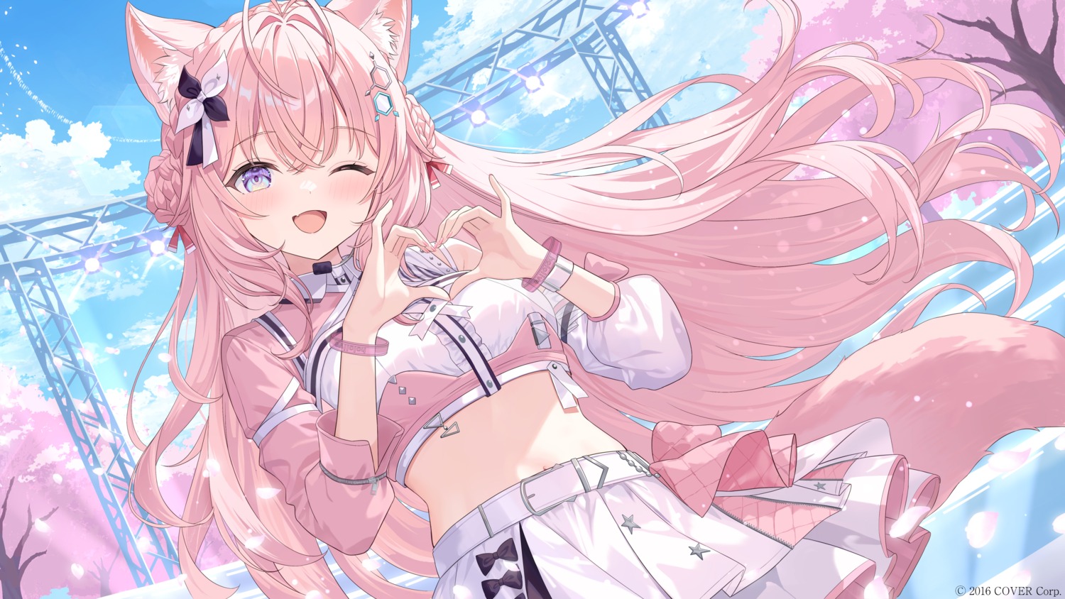 adju_ster, animal_ears, hakui_koyori, hololive, skirt_lift, tail, wallpaper