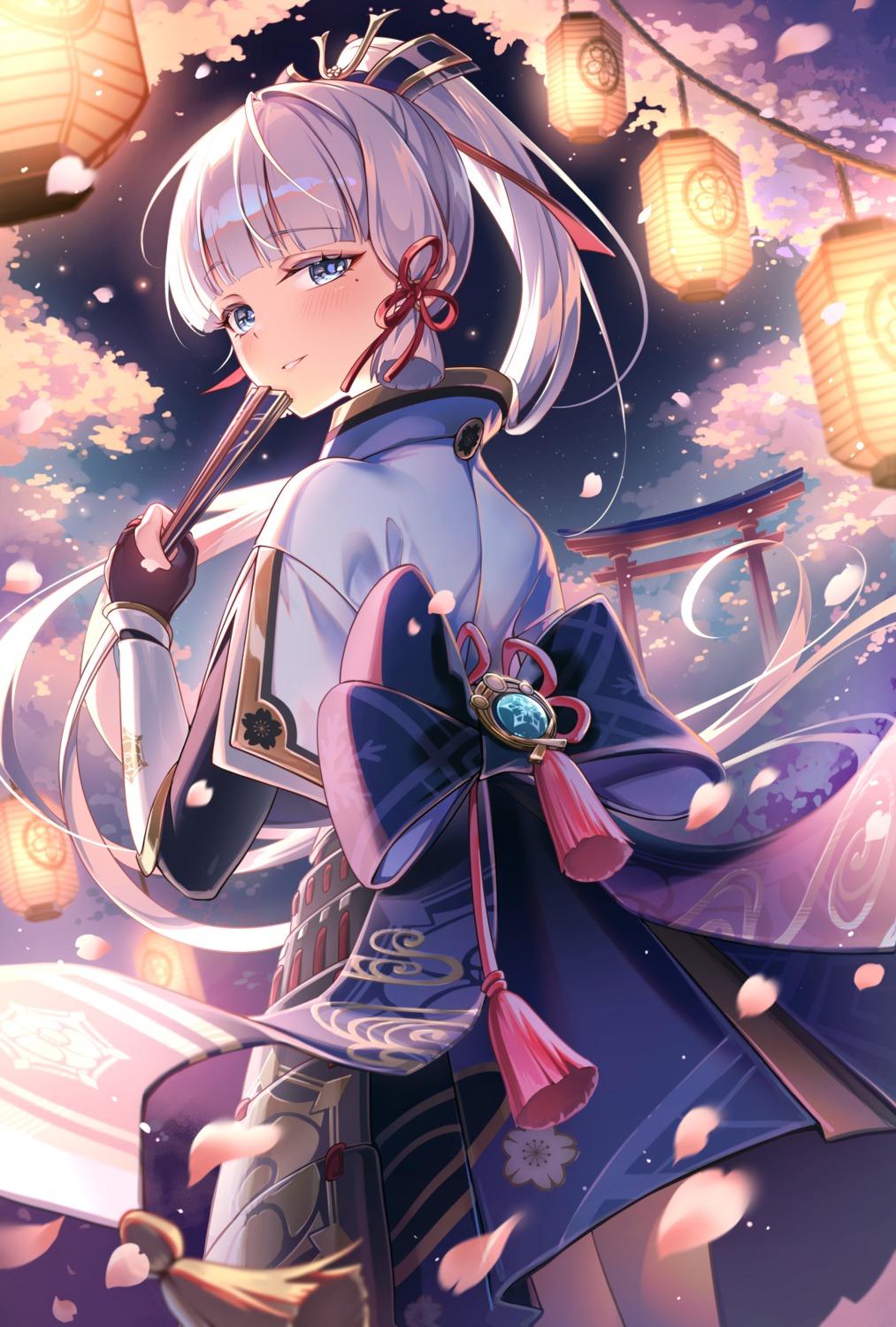 armor, genshin_impact, japanese_clothes, kamisato_ayaka, karen_(navy_42), skirt_lift