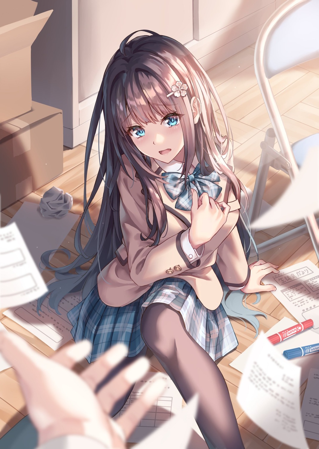 bishoujo_seitokaichou_no_togami-san_wa_kyou_mo_ponkotsu_de_hootte_okenai, morigami_(morigami_no_yashiro), pantyhose, seifuku, skirt_lift, togami_nadeshiko