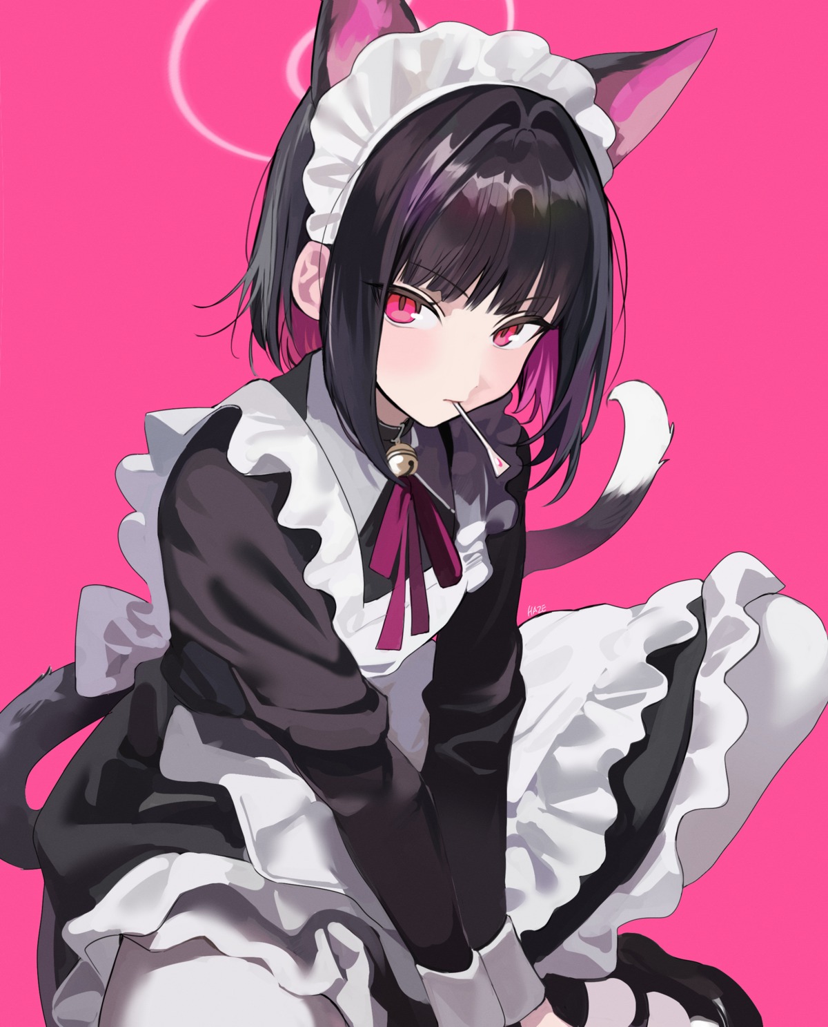 animal_ears, blue_archive, halo, haze_(ohw8g), kyouyama_kazusa, maid, nekomimi, pantyhose, skirt_lift, tail