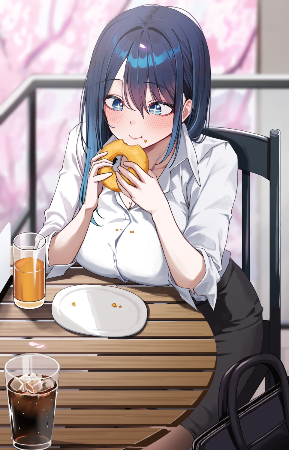 cleavage, cream, dress_shirt, kouhai-chan_(udon.), open_shirt, pantyhose, udon.