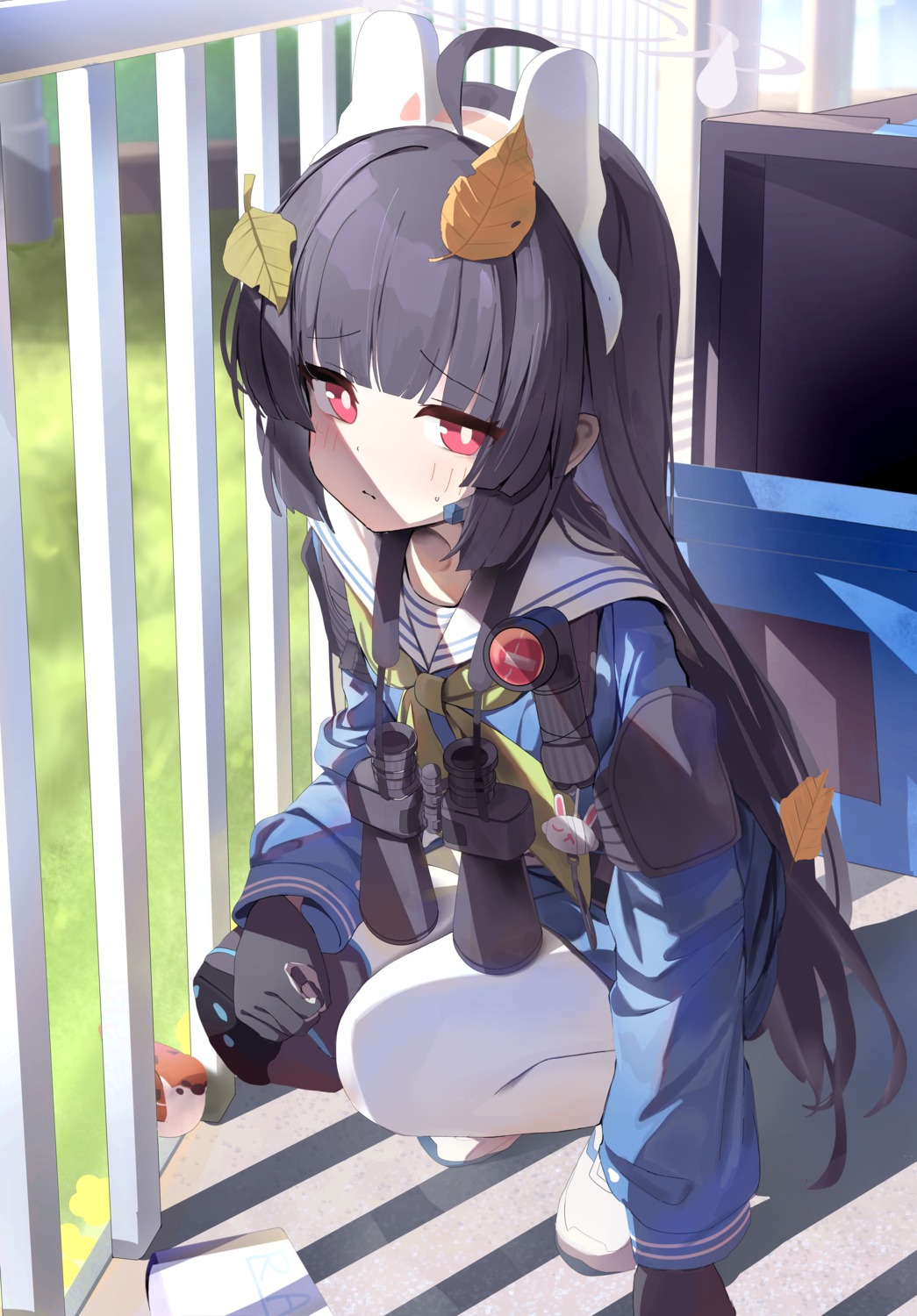 animal_ears, blue_archive, bunny_ears, halo, kasumizawa_miyu, pantyhose, seifuku, skirt_lift