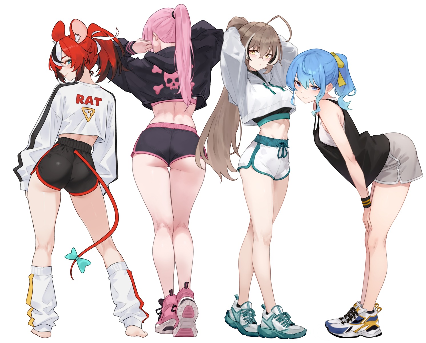 animal_ears, ass, bluefield, hakos_baelz, hololive, hololive_english, hoshimachi_suisei, mori_calliope, nanashi_mumei, tail