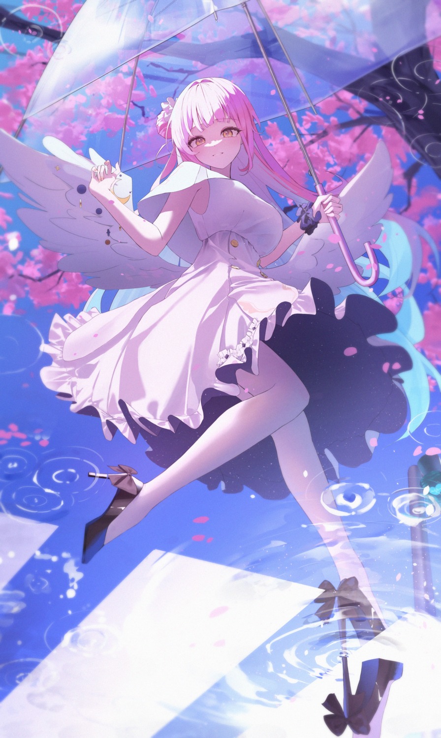 blue_archive, dress, heels, misono_mika, pantyhose, shiina_1001, skirt_lift, umbrella