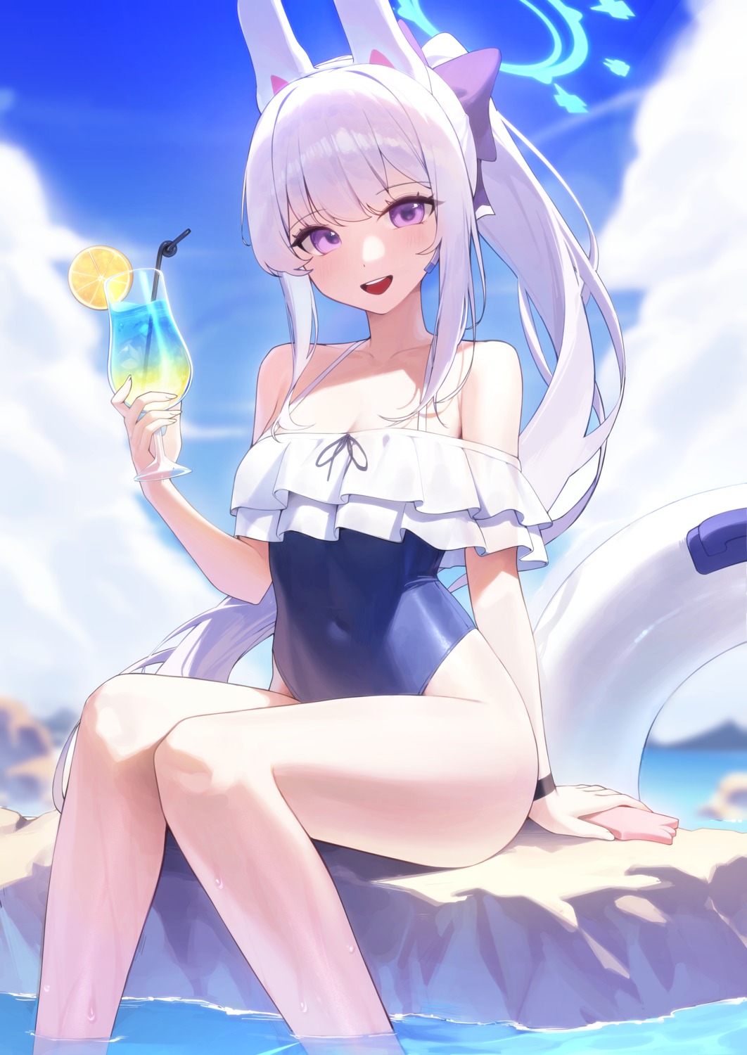 animal_ears, blue_archive, bunny_ears, halo, sbgu, swimsuits, tsukiyuki_miyako, wet