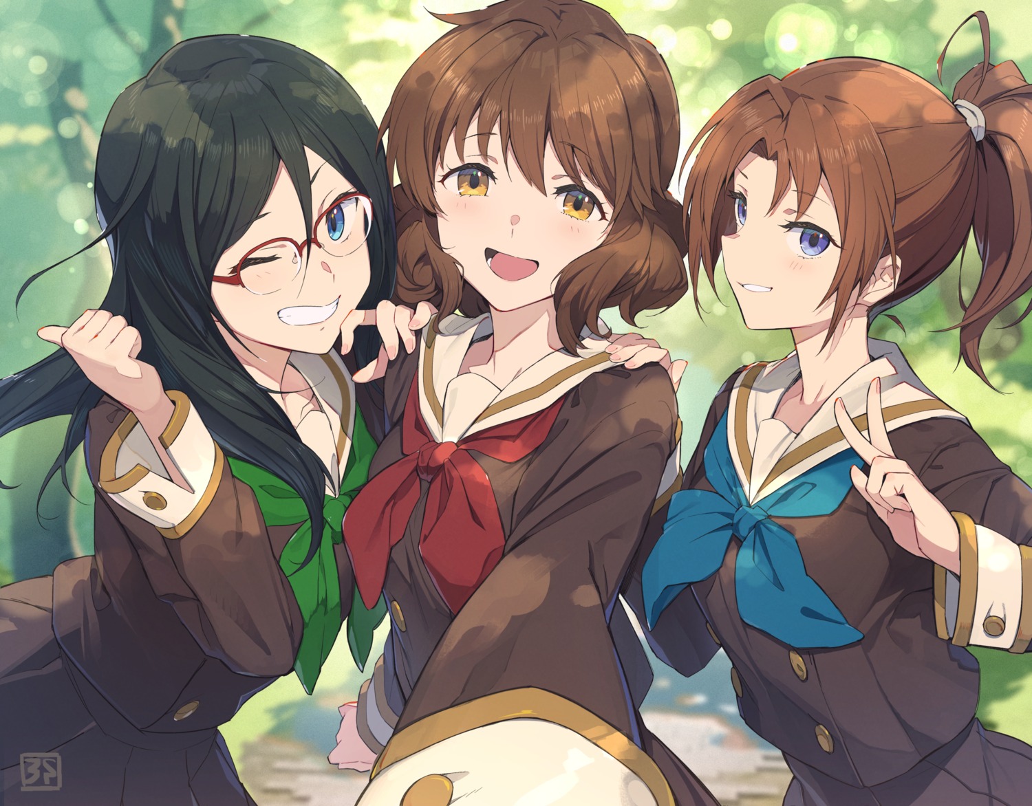 3s_(tarariko), hibike!_euphonium, megane, nakagawa_natsuki, oumae_kumiko, seifuku, selfie, tanaka_asuka