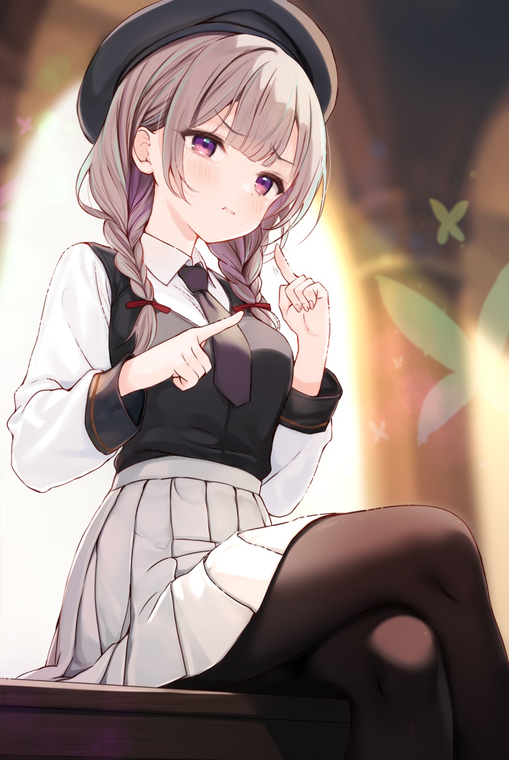 komone_ushio, pantyhose, seifuku, skirt_lift