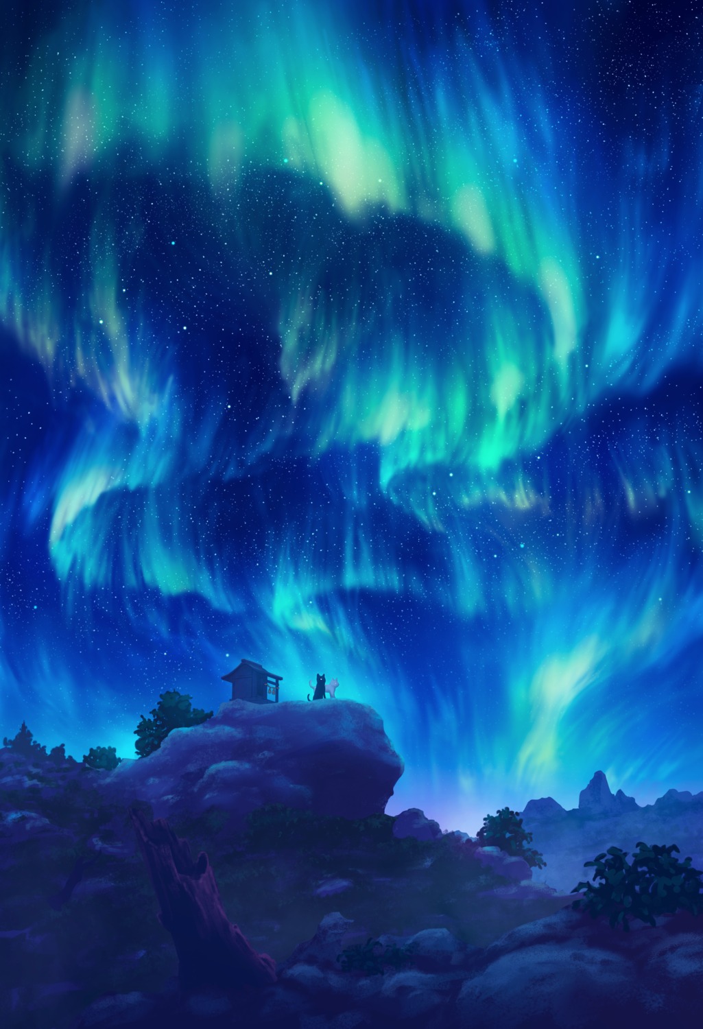 au_ito, landscape, neko