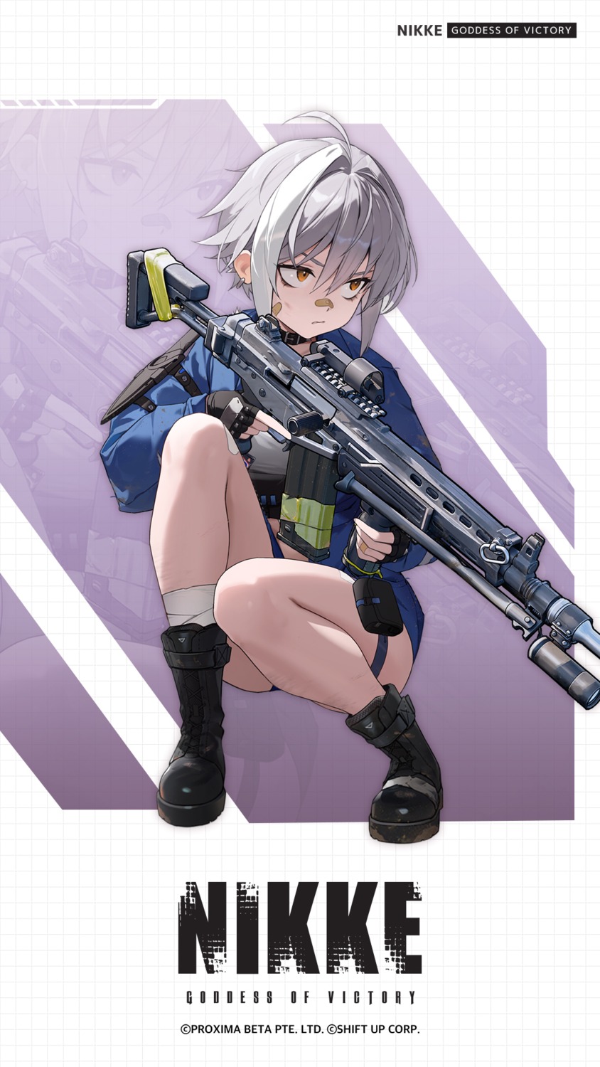 bandages, bandaid, garter, goddess_of_victory:_nikke, gun, mori_(nikke), tagme, uniform