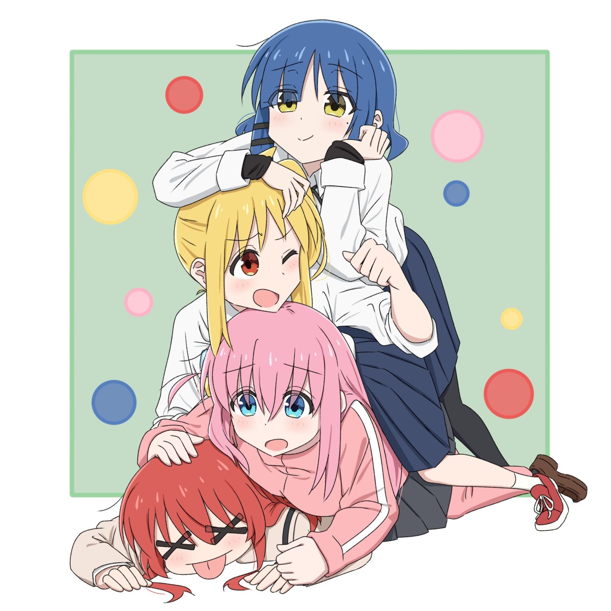 bocchi_the_rock!, gotou_hitori, gym_uniform, ijichi_nijika, kita_ikuyo, oekaki_bibbi, seifuku, yamada_ryou