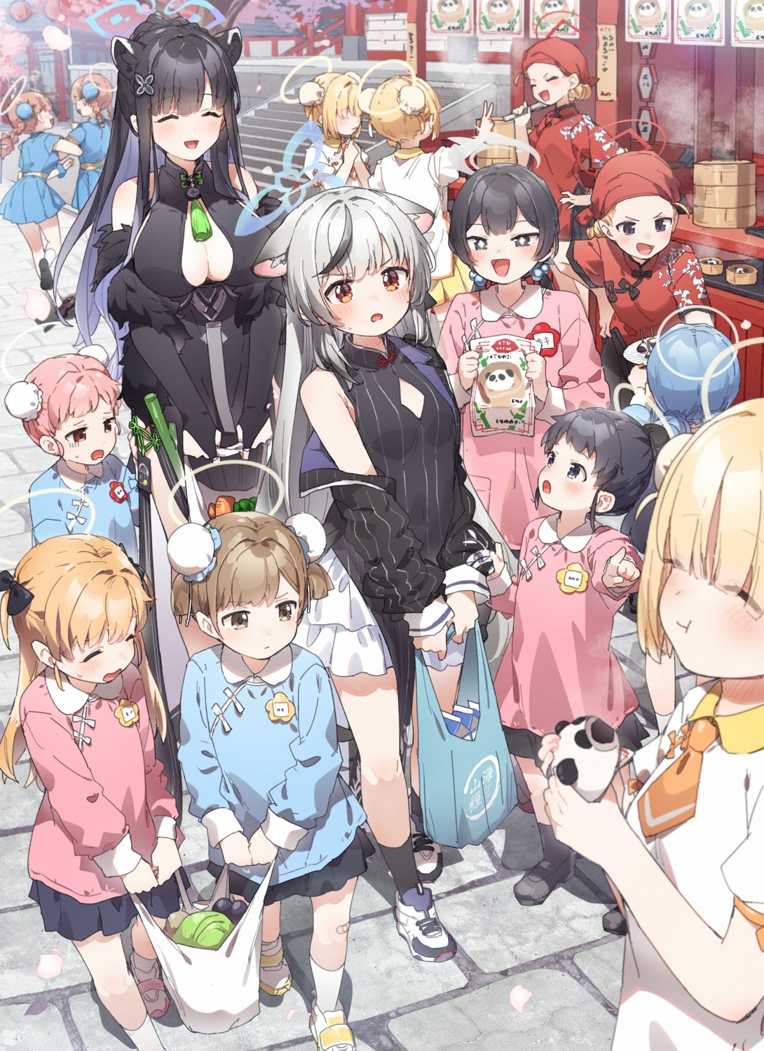 animal_ears, asian_clothes, bandaid, black_tortoise_promenade_member, blue_archive, halo, kusaka_shi, nekomimi