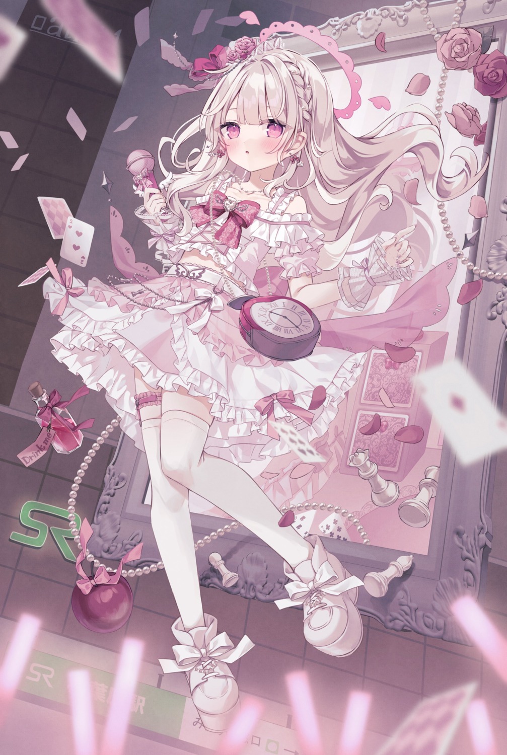 garter, halo, hoshi, indie_virtual_youtuber, kagamia_shukuri, lolita_fashion, skirt_lift, thighhighs