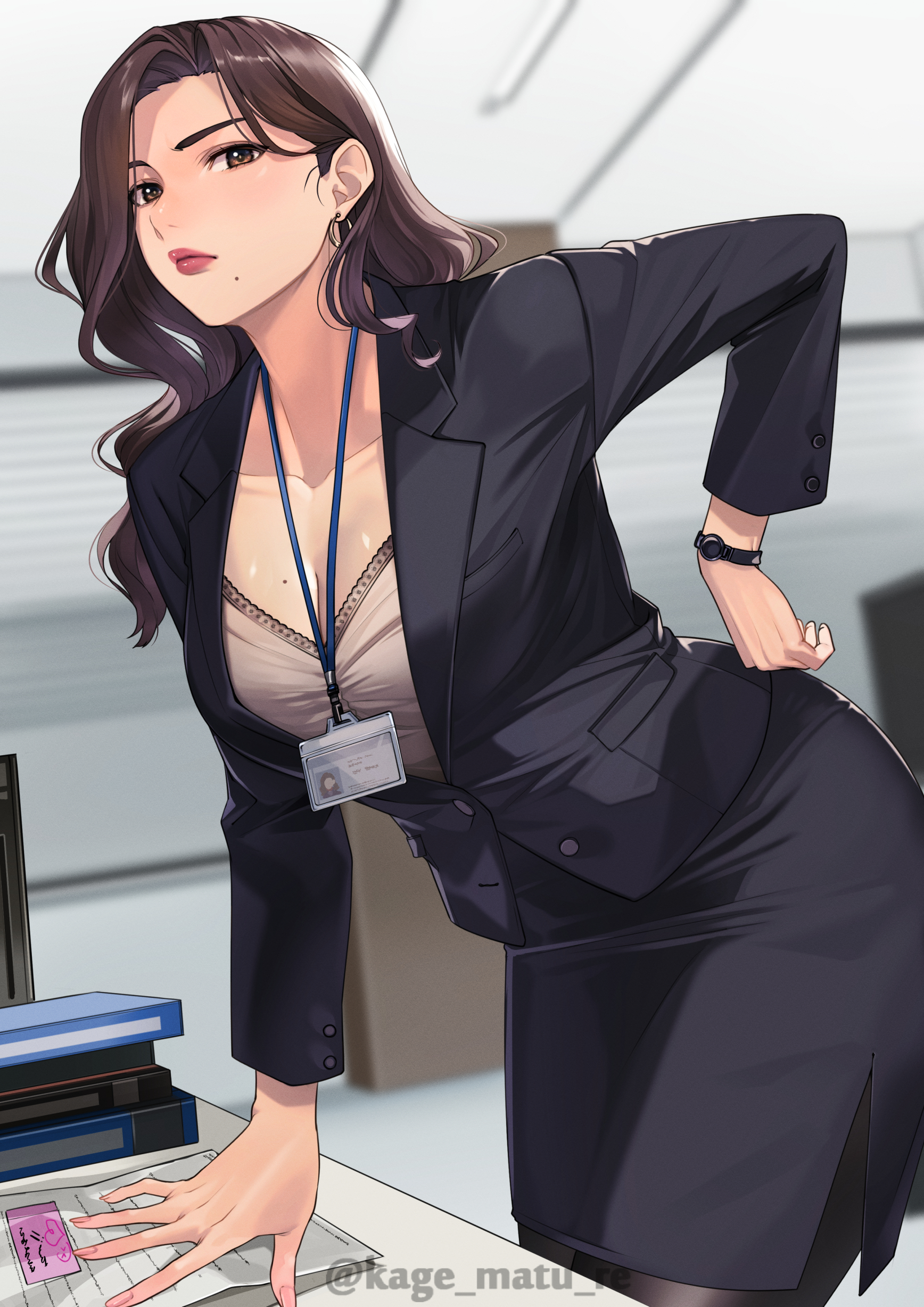 business_suit, cleavage, kagematsuri, pantyhose