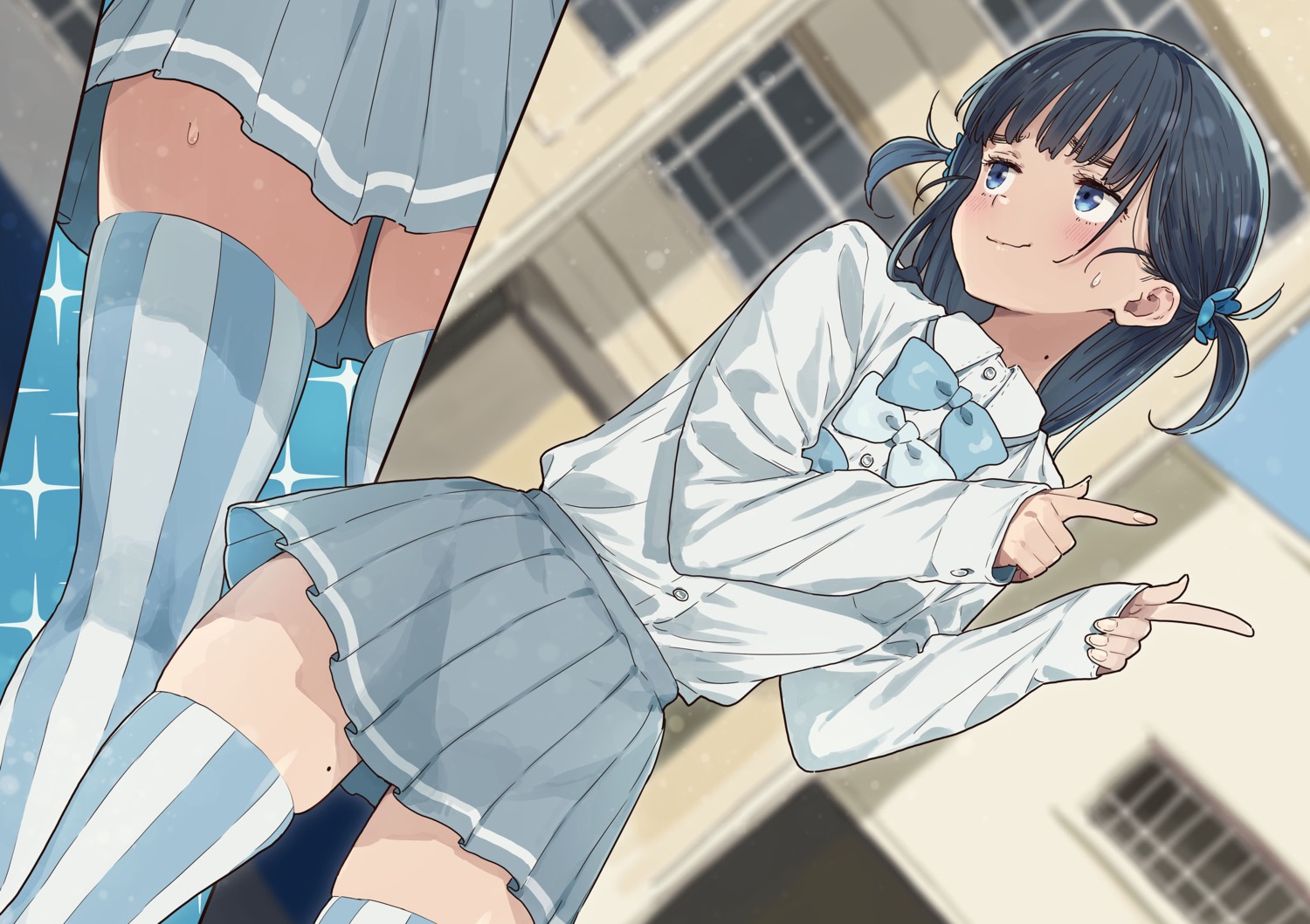 basori_tiara, imigimuru, make_heroine_ga_oosugiru!, seifuku, skirt_lift, thighhighs