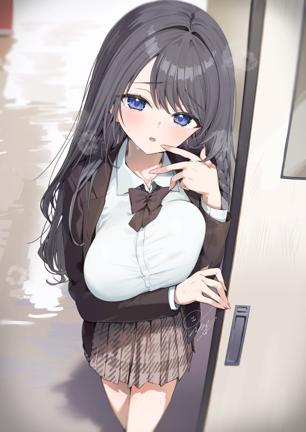 breast_hold, itohana, seifuku