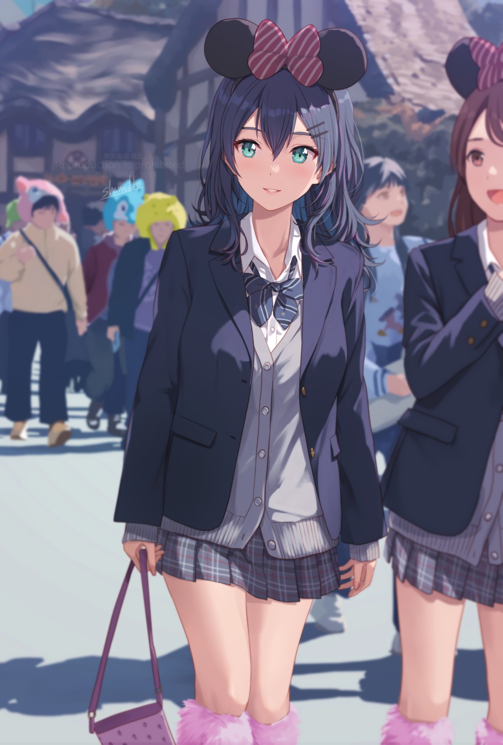 animal_ears, kenzen_kanojo_uruka-chan, official_watermark, seifuku, shamakho, sweater, uruka_(kenzen_kanojo_uruka-chan)