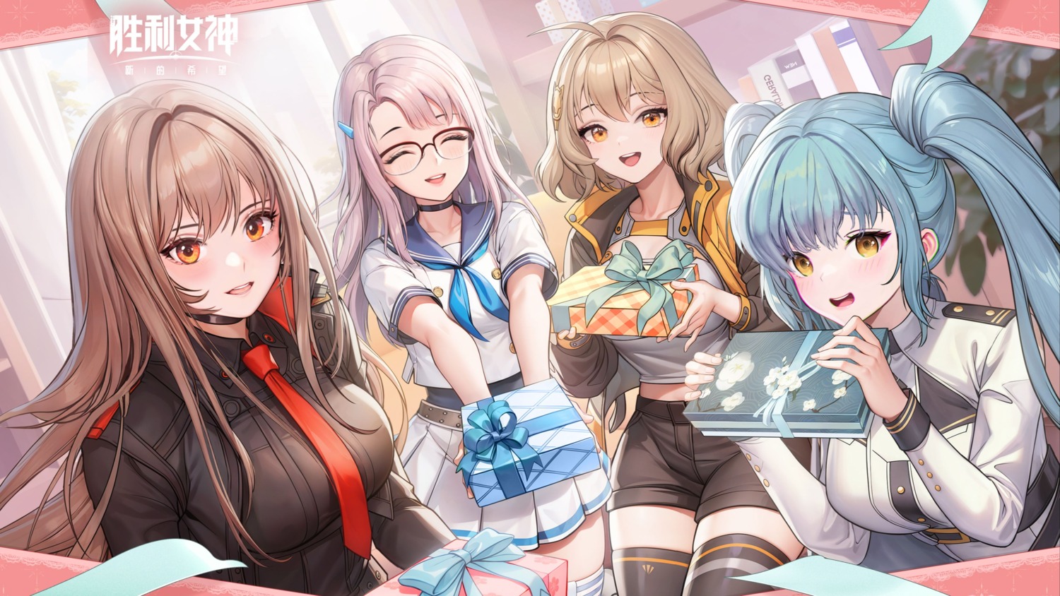 anis, garter, goddess_of_victory:_nikke, megane, neon_(nikke), privaty, rapi_(nikke), seifuku