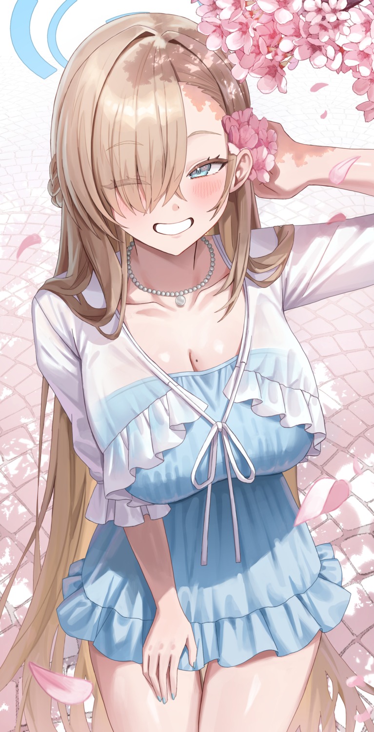 blue_archive, dress, halo, ichinose_asuna, m0_0m_c, no_bra, see_through